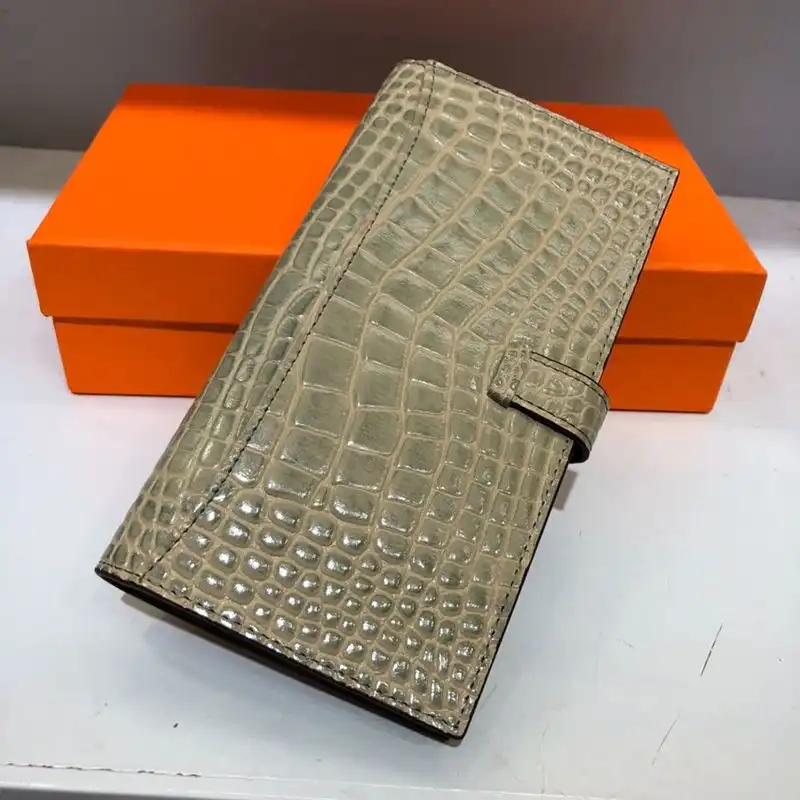 Affordable Hermes Bearn Wallet Alligator Leather Gold Hardware In Grey