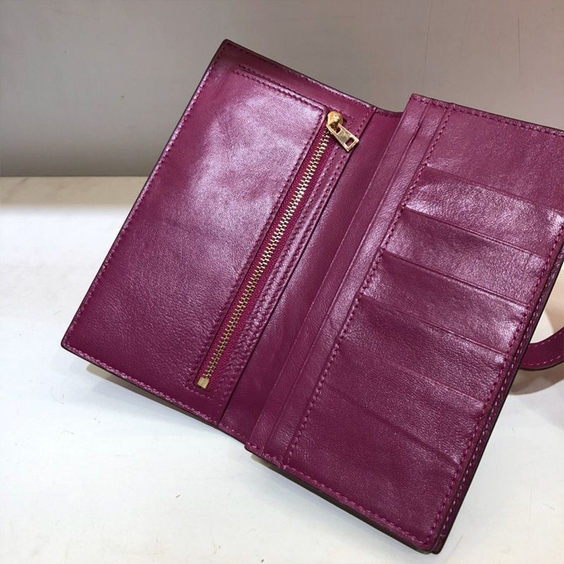 Hermes Bearn Wallet Alligator Leather Gold Hardware In Purple