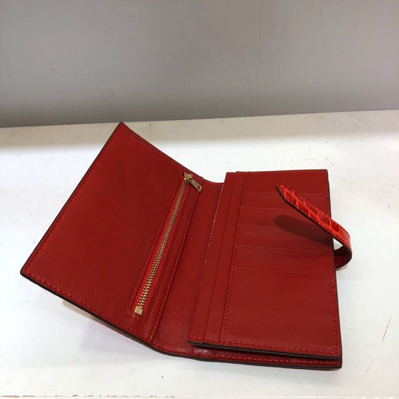 Hermes Bearn Wallet Alligator Leather Gold Hardware In Red