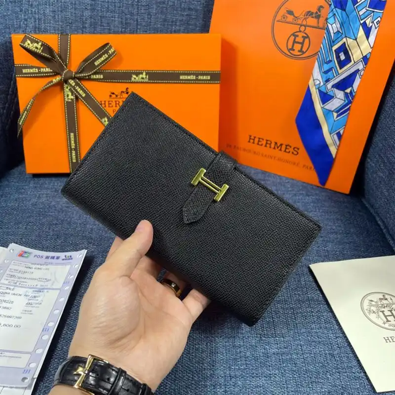 Hermes Bearn Wallet Epsom Leather Gold Hardware In Black