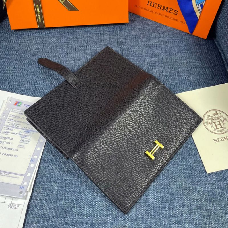 Hermes Bearn Wallet Epsom Leather Gold Hardware In Black