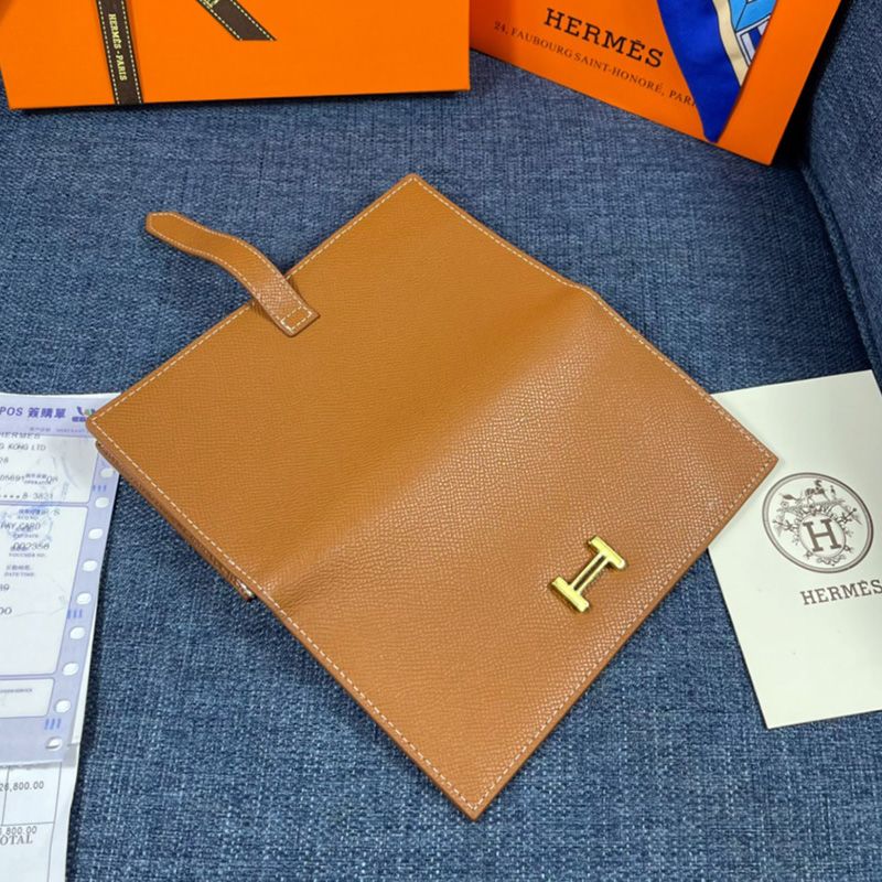 Hermes Bearn Wallet Epsom Leather Gold Hardware In Brown