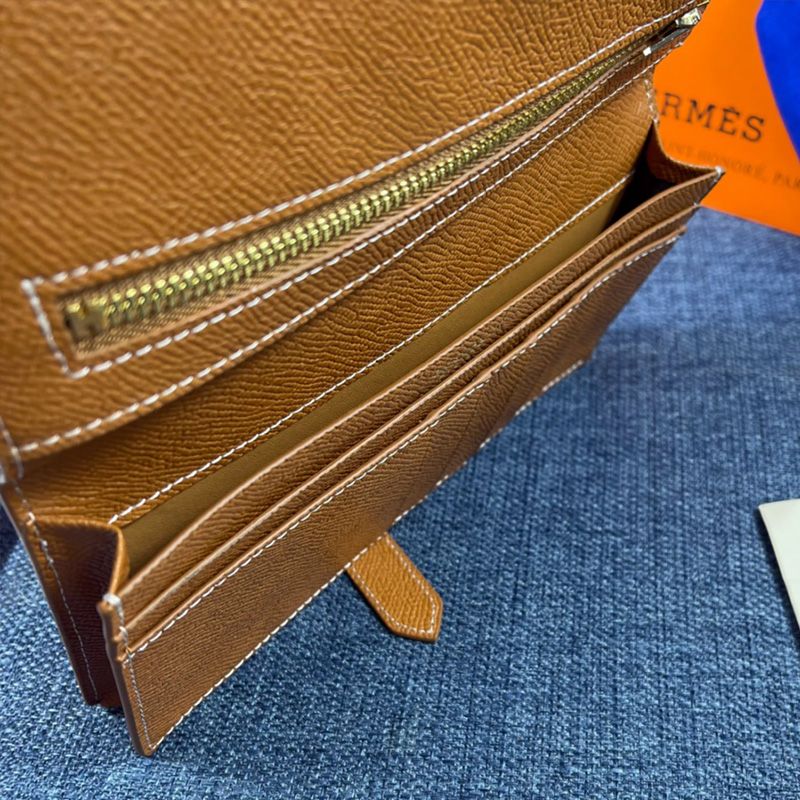 Hermes Bearn Wallet Epsom Leather Gold Hardware In Brown