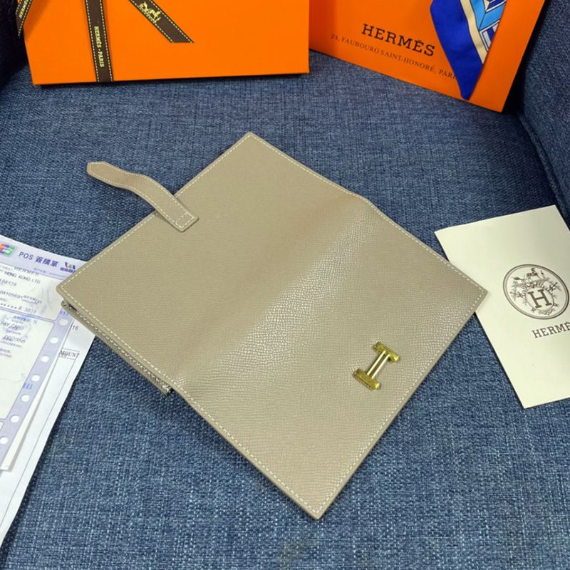 Hermes Bearn Wallet Epsom Leather Gold Hardware In Grey