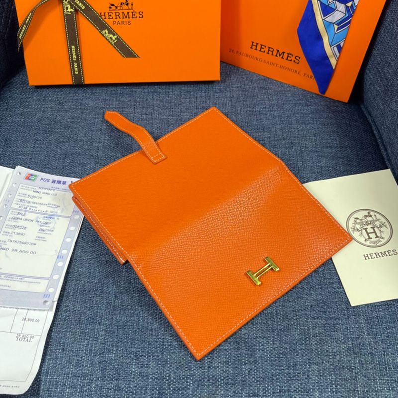 Hermes Bearn Wallet Epsom Leather Gold Hardware In Orange