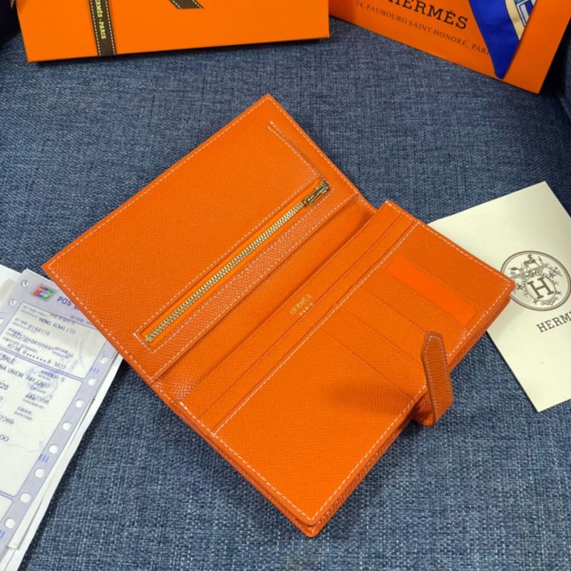 Hermes Bearn Wallet Epsom Leather Gold Hardware In Orange