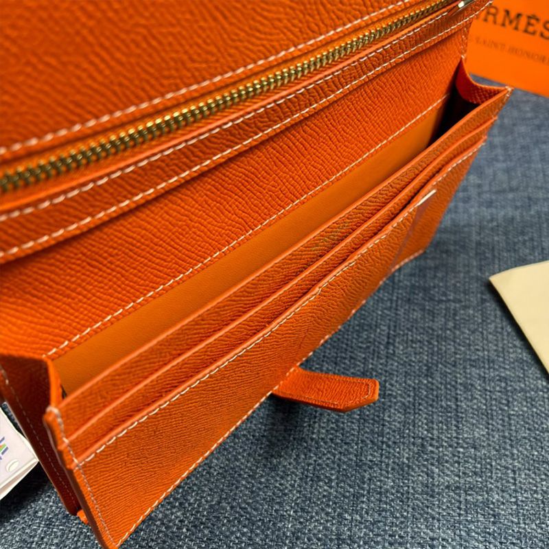 Hermes Bearn Wallet Epsom Leather Gold Hardware In Orange