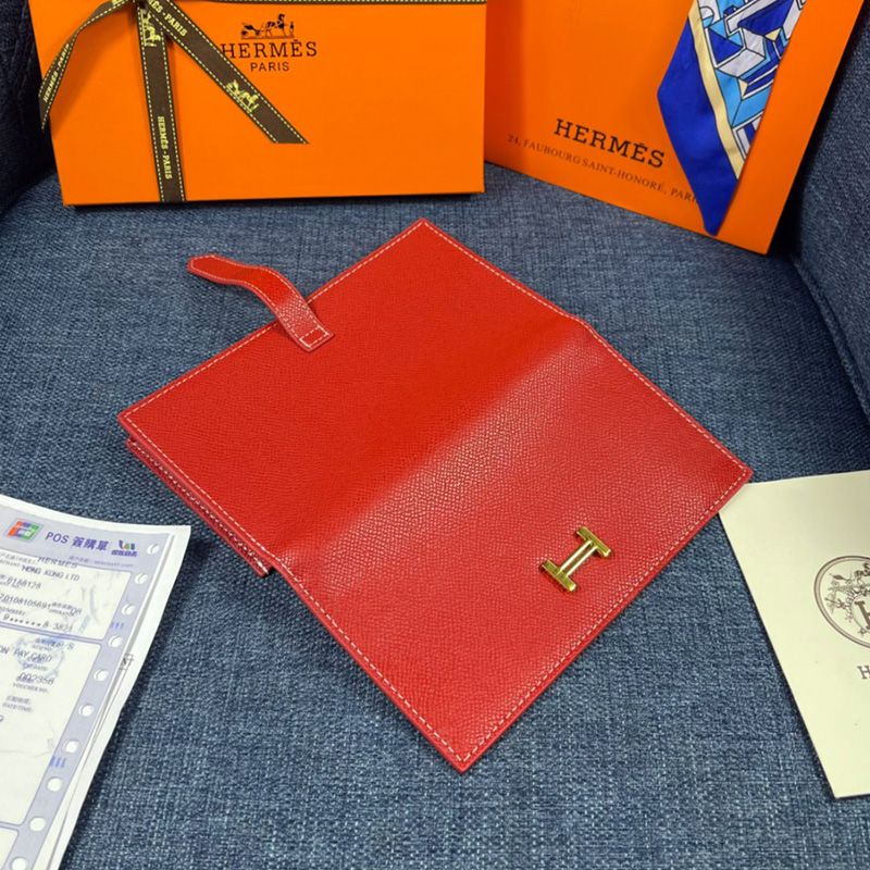 Hermes Bearn Wallet Epsom Leather Gold Hardware In Red