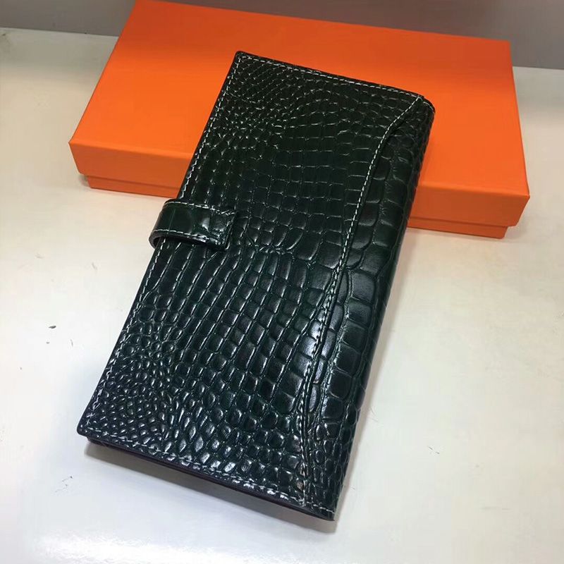 Hermes Bearn Wallet Alligator Leather Palladium Hardware In Green