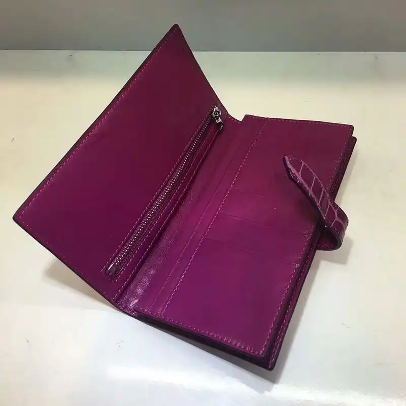 Cheap Hermes Bearn Wallet Alligator Leather Palladium Hardware In Purple