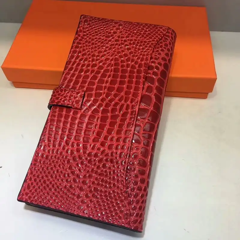 Affordable Hermes Bearn Wallet Alligator Leather Palladium Hardware In Red