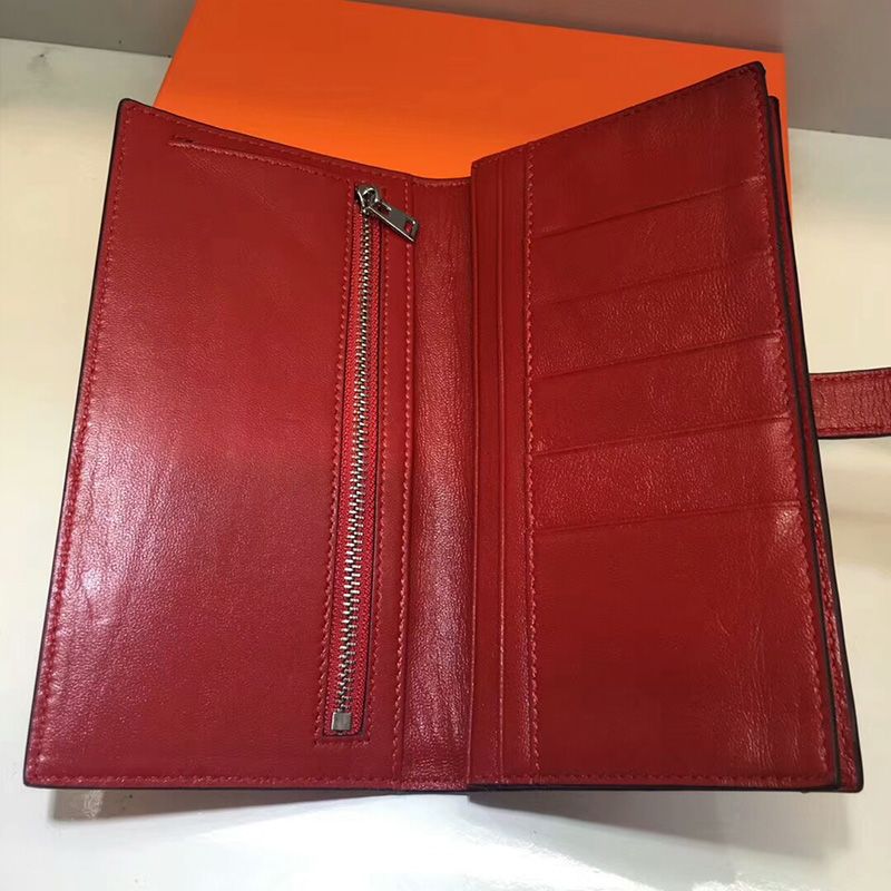 Hermes Bearn Wallet Alligator Leather Palladium Hardware In Red