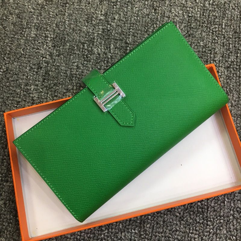 Hermes Bearn Wallet Epsom Leather Palladium Hardware In Green