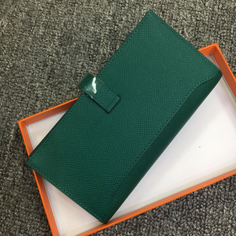 Hermes Bearn Wallet Epsom Leather Palladium Hardware In Green