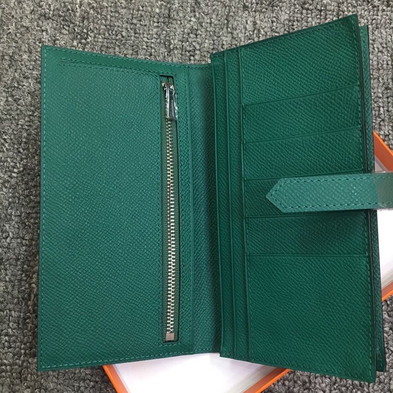 Hermes Bearn Wallet Epsom Leather Palladium Hardware In Green