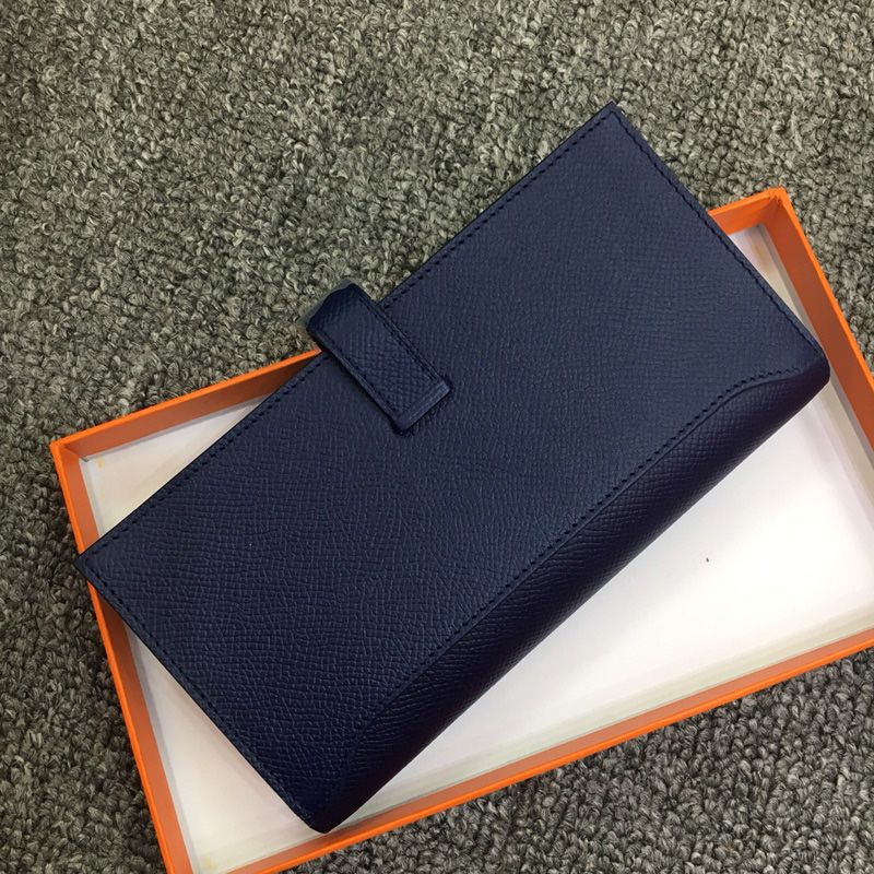 Hermes Bearn Wallet Epsom Leather Palladium Hardware In Navy Blue