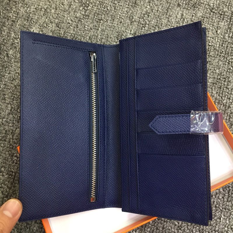 Hermes Bearn Wallet Epsom Leather Palladium Hardware In Navy Blue