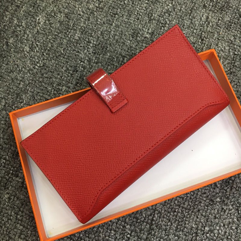 Hermes Bearn Wallet Epsom Leather Palladium Hardware In Red