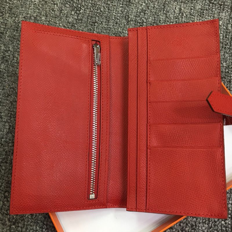 Hermes Bearn Wallet Epsom Leather Palladium Hardware In Red