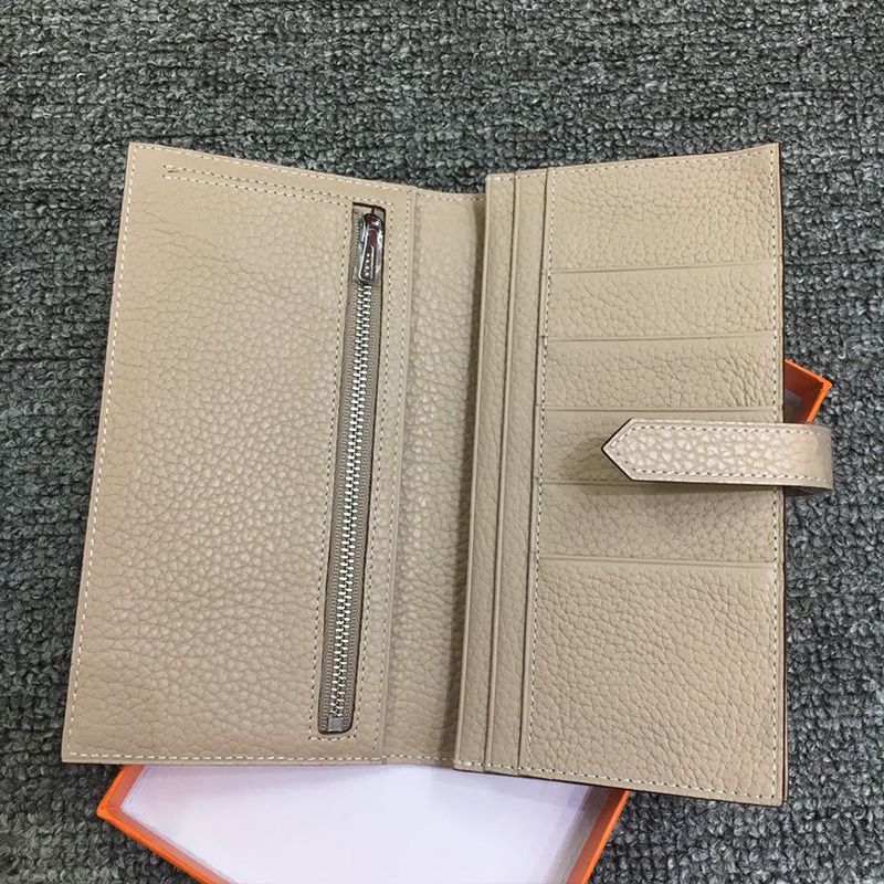 Hermes Bearn Wallet Togo Leather Palladium Hardware In Apricot