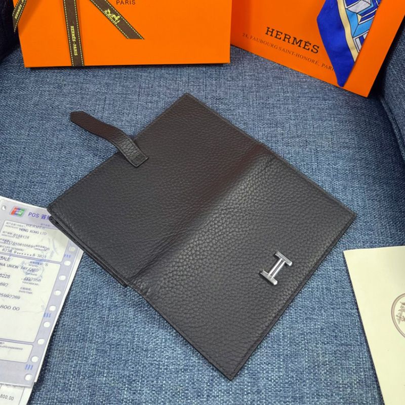 Hermes Bearn Wallet Togo Leather Palladium Hardware In Black