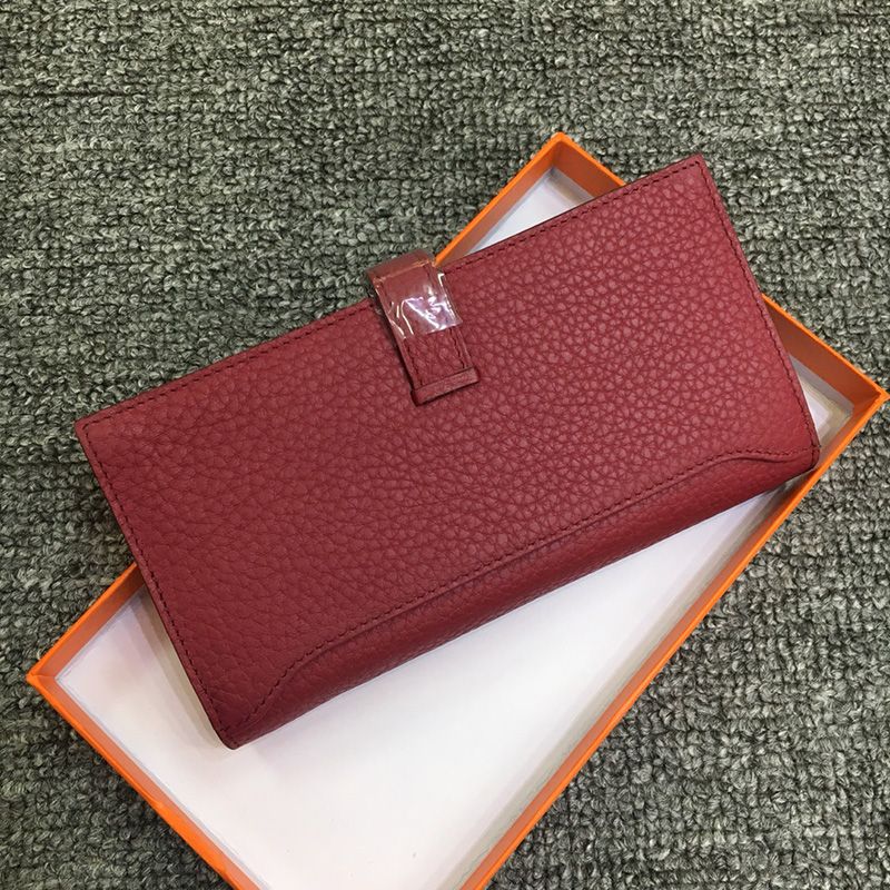 Hermes Bearn Wallet Togo Leather Palladium Hardware In Burgundy