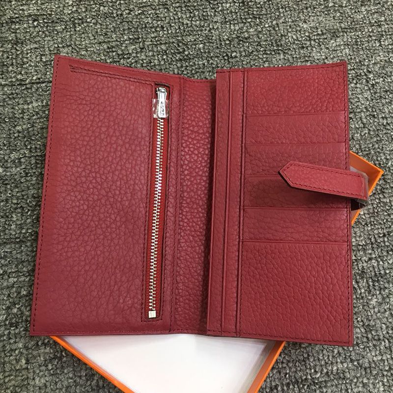 Hermes Bearn Wallet Togo Leather Palladium Hardware In Burgundy