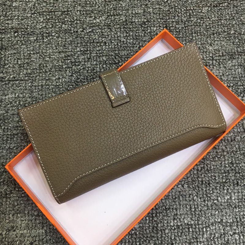 Hermes Bearn Wallet Togo Leather Palladium Hardware In Military Green