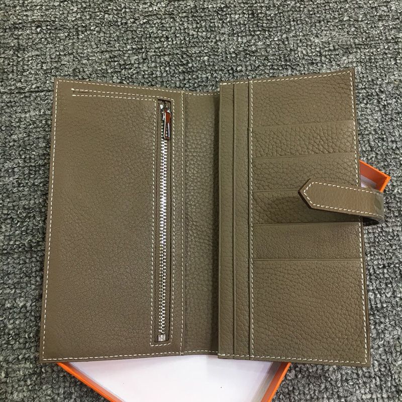 Hermes Bearn Wallet Togo Leather Palladium Hardware In Military Green