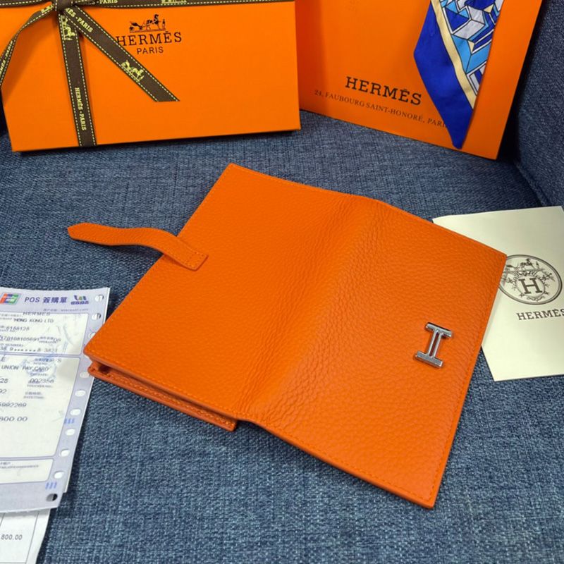 Hermes Bearn Wallet Togo Leather Palladium Hardware In Orange