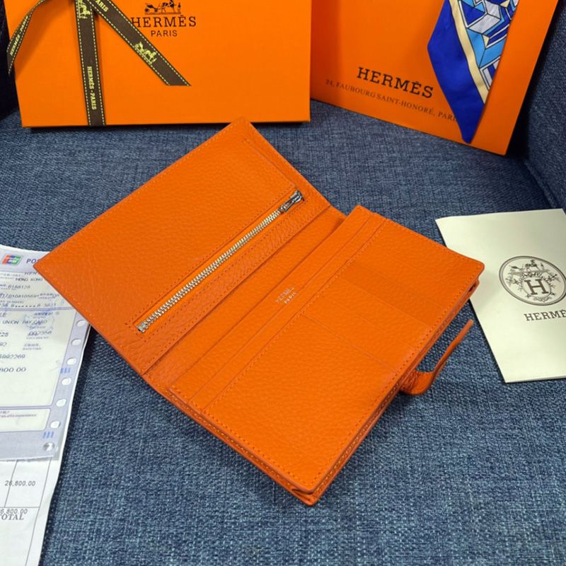 Hermes Bearn Wallet Togo Leather Palladium Hardware In Orange