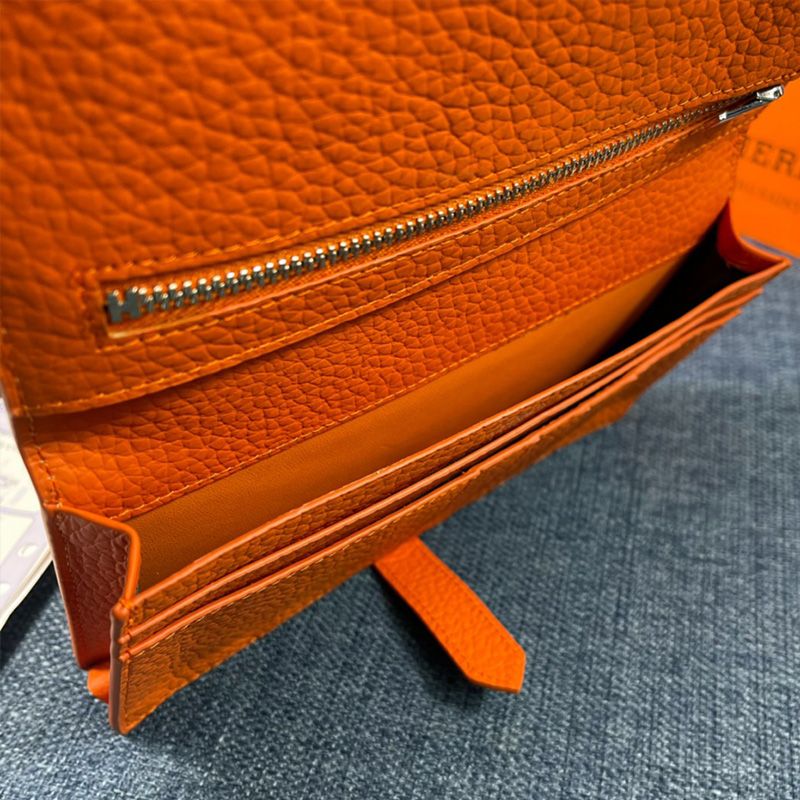 Hermes Bearn Wallet Togo Leather Palladium Hardware In Orange