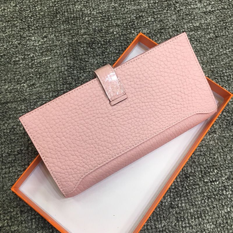 Hermes Bearn Wallet Togo Leather Palladium Hardware In Pink