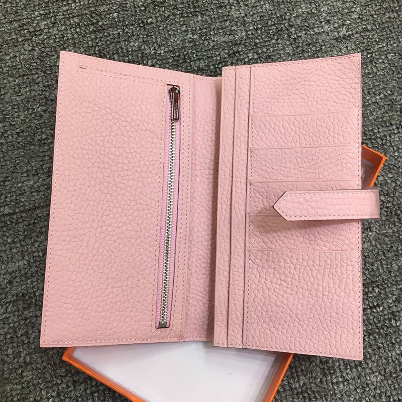 Hermes Bearn Wallet Togo Leather Palladium Hardware In Pink