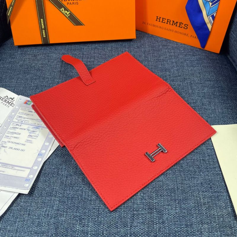 Hermes Bearn Wallet Togo Leather Palladium Hardware In Red