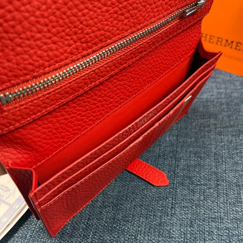 Hermes Bearn Wallet Togo Leather Palladium Hardware In Red