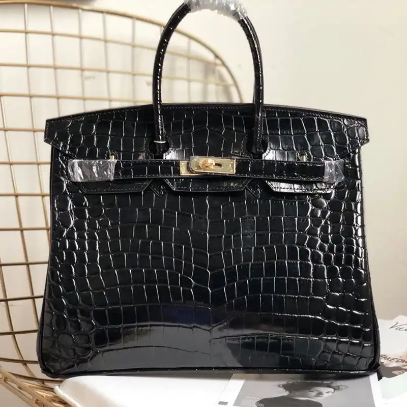 Hermes Birkin Bag Alligator Leather Gold Hardware In Black