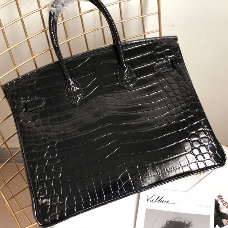 Hermes Birkin Bag Alligator Leather Gold Hardware In Black