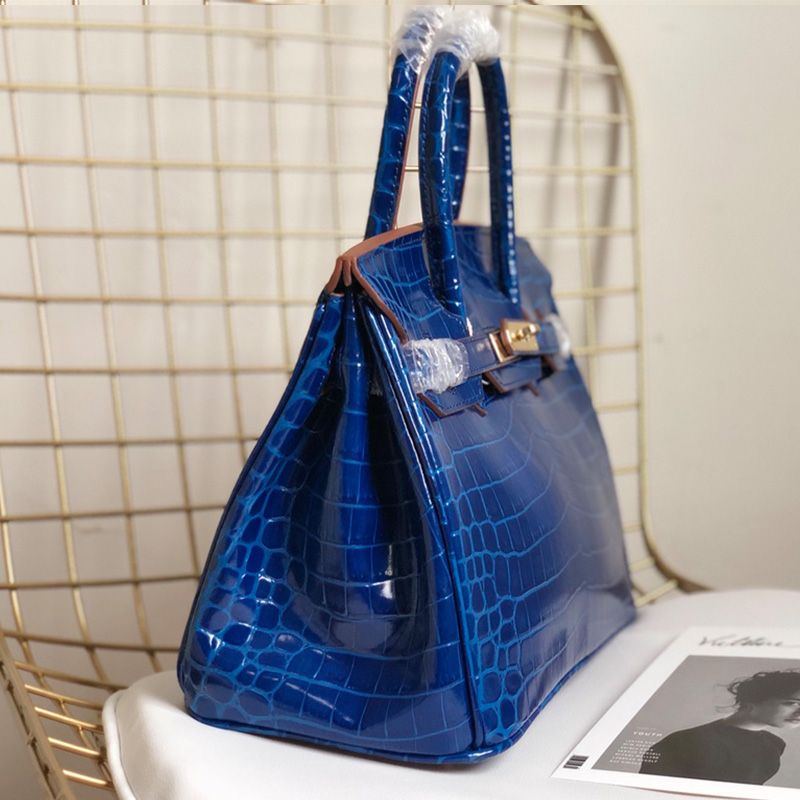 Hermes Birkin Bag Alligator Leather Gold Hardware In Blue