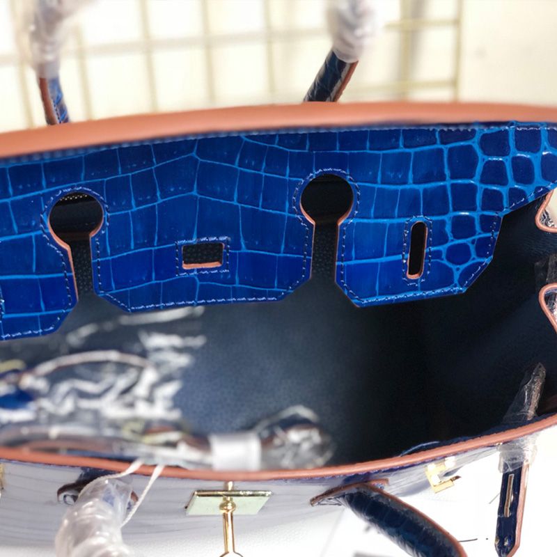 Hermes Birkin Bag Alligator Leather Gold Hardware In Blue