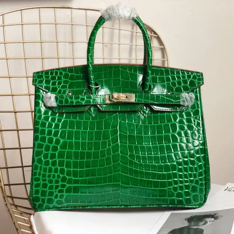 Hermes Birkin Bag Alligator Leather Gold Hardware In Green