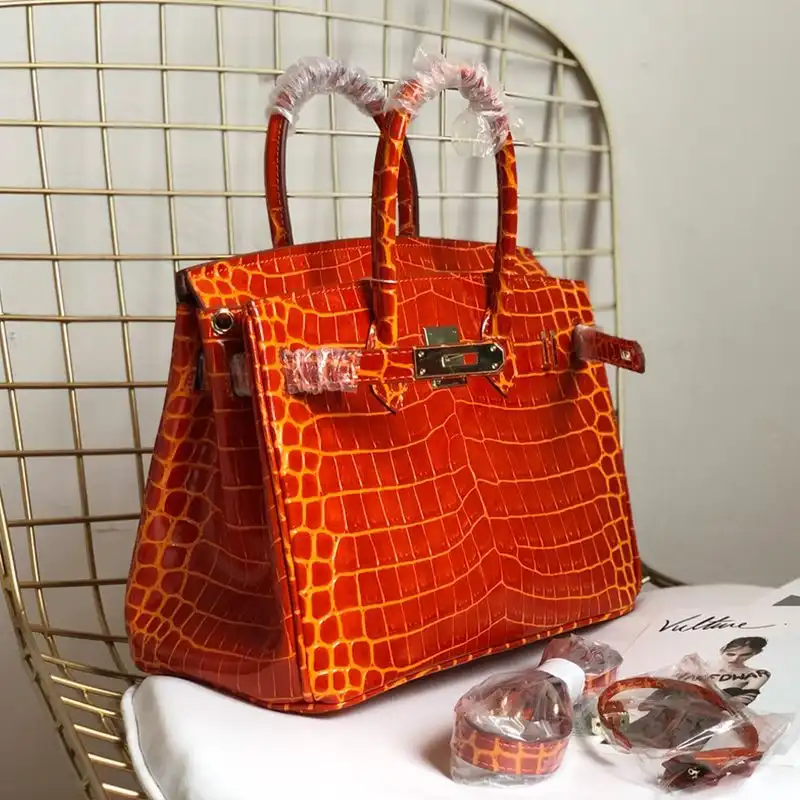 Cheap Hermes Birkin Bag Alligator Leather Gold Hardware In Orange