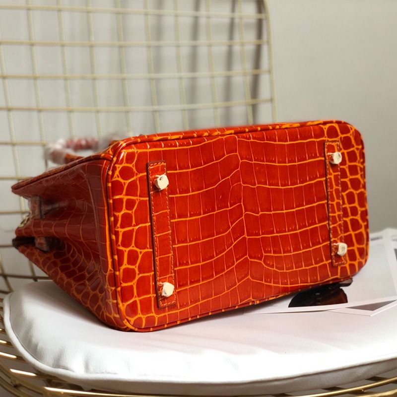 Hermes Birkin Bag Alligator Leather Gold Hardware In Orange