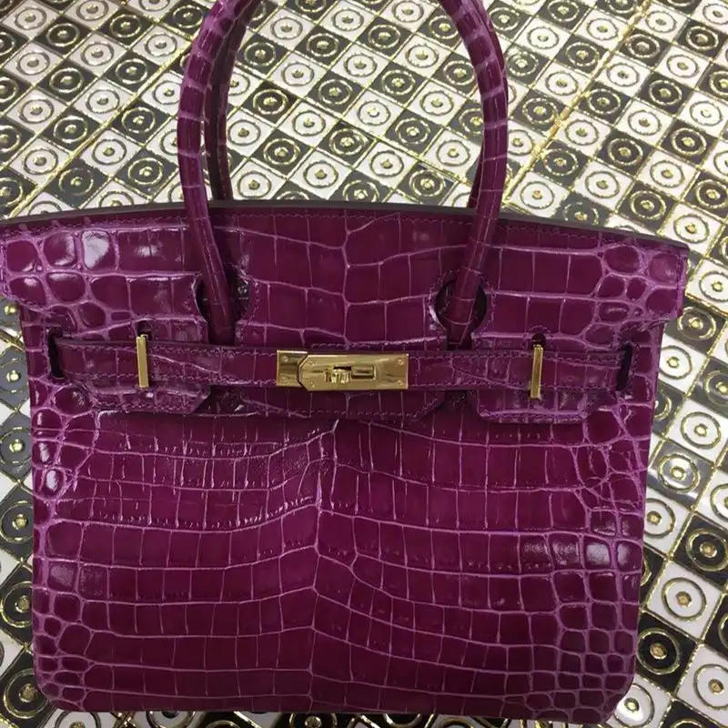 Hermes Birkin Bag Alligator Leather Gold Hardware In Purple