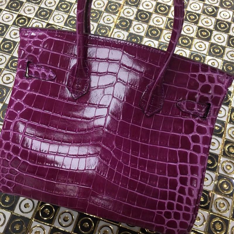 Hermes Birkin Bag Alligator Leather Gold Hardware In Purple