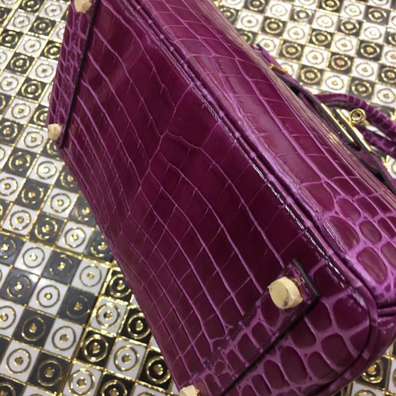 Hermes Birkin Bag Alligator Leather Gold Hardware In Purple