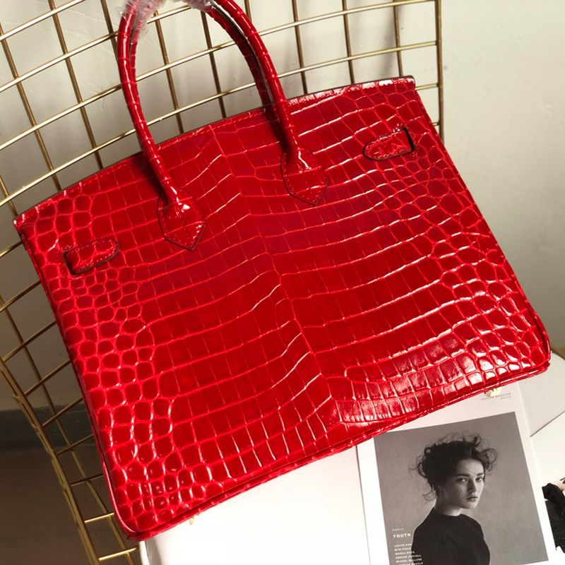 Hermes Birkin Bag Alligator Leather Gold Hardware In Red