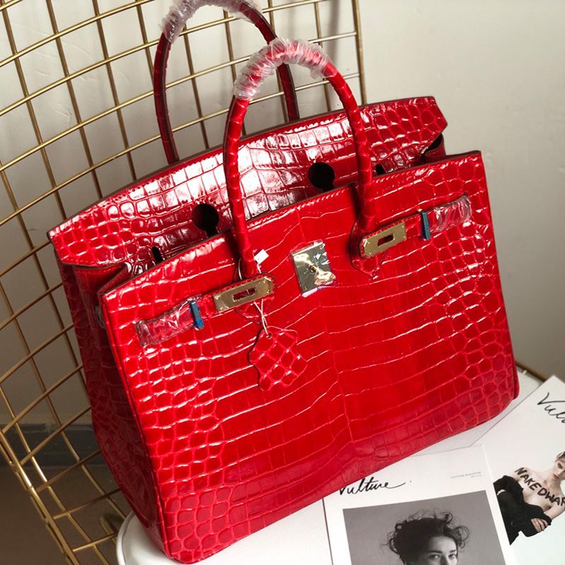 Hermes Birkin Bag Alligator Leather Gold Hardware In Red