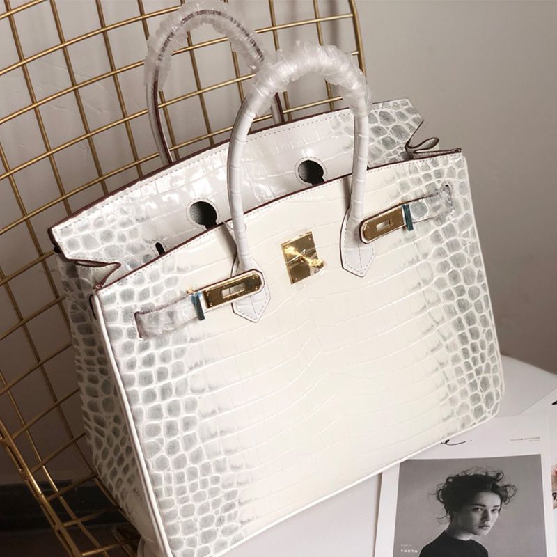 Hermes Birkin Bag Alligator Leather Gold Hardware In White