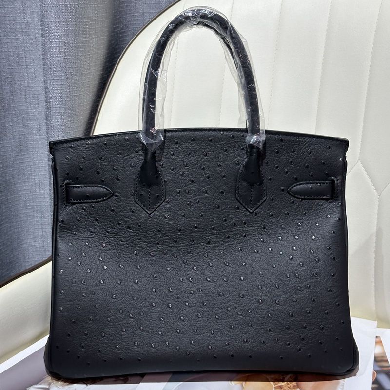 Hermes Birkin Bag Ostrich Leather Gold Hardware In Black